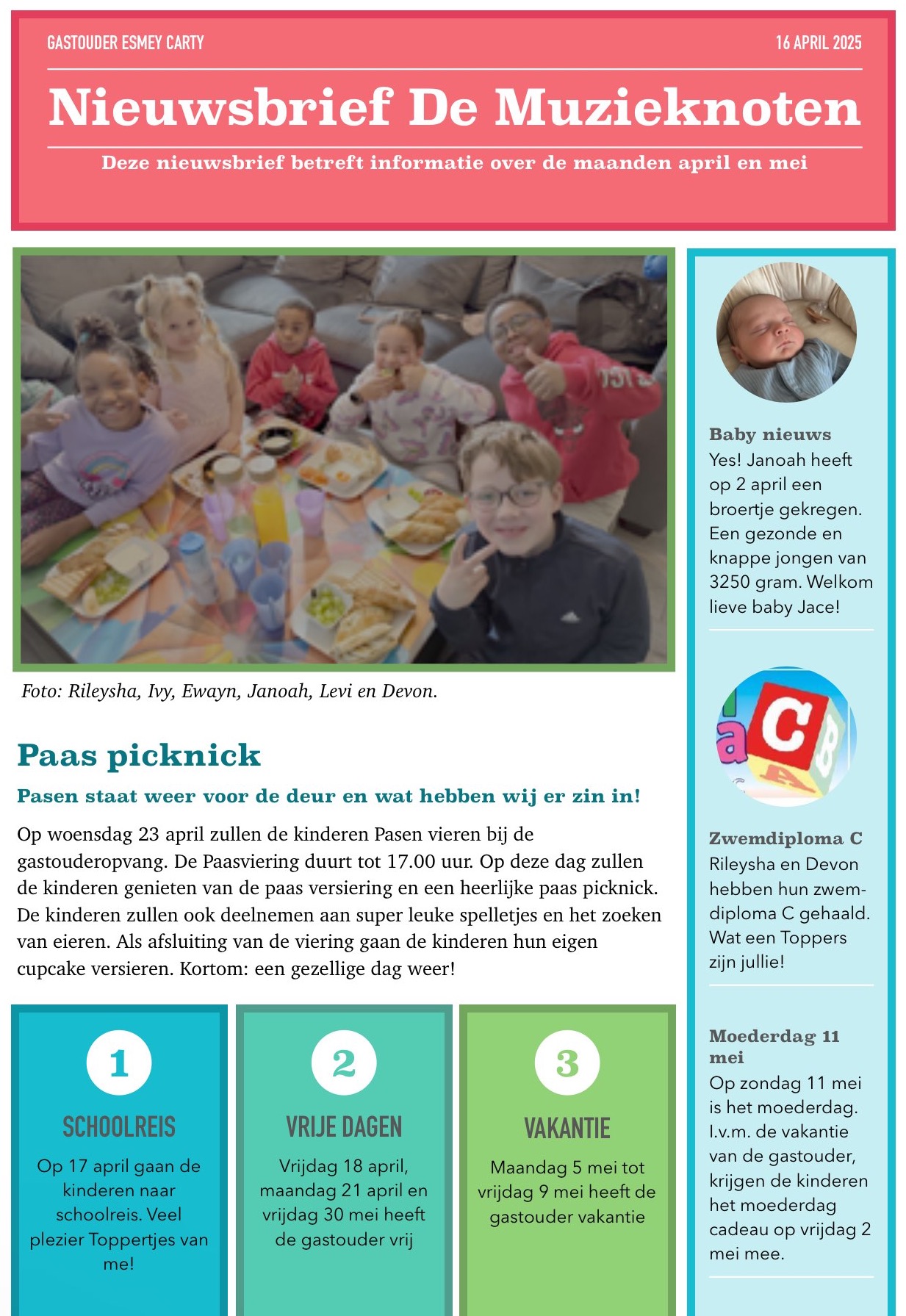 Voorbeeld nieuwsbrief van de opvang